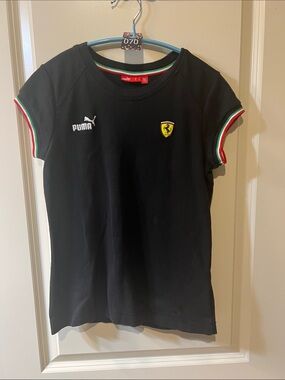 Puma Kids Black Tee with Italian Trim and Ferrari Shield
